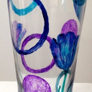 Vaas tulpen en cirkels blauw